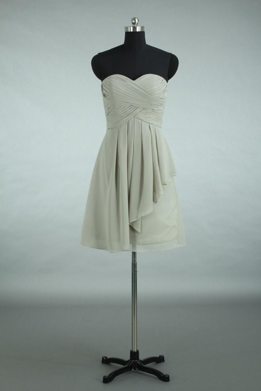 زفاف - Grey Bridesmaid Dress, Asymmetrical Hem Sweetheart Short Chiffon Bridesmaid Dress