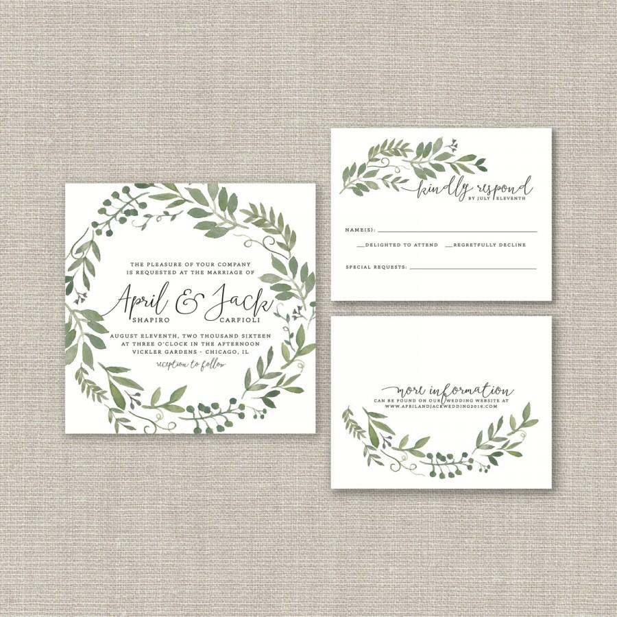 Wedding - Wedding Invitation Suite DEPOSIT, DIY, Rustic, Woodland, Bohemian, Garden, Printable, Custom, Watercolor, Foliage (Wedding Design #65)