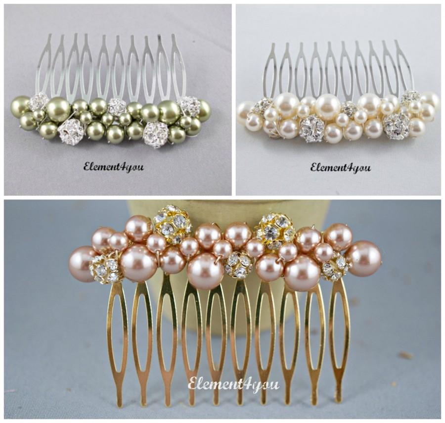 Mariage - Wedding hair comb Pearl fascinator Ivory hair pin White headpiece Bridal accessories Beaded pearl comb Silver Rhinestone ball cluster