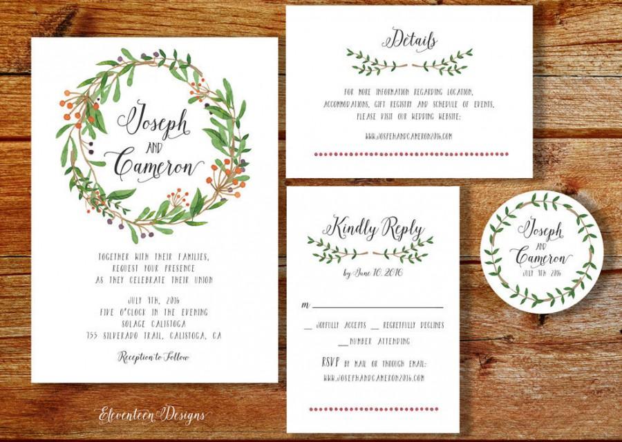 Wreath Wedding Invitation Printable Printable Wedding Invitation