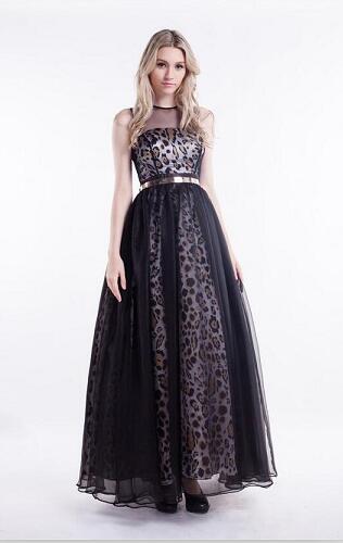 زفاف - New Sleeveless Leopard Tulle Long Prom Dress