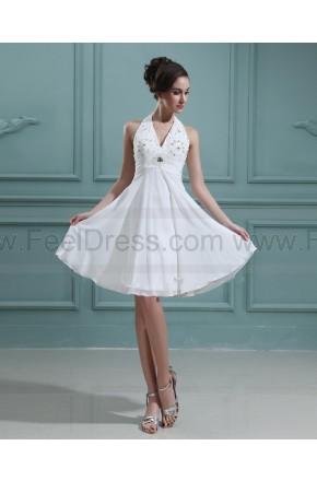 Hochzeit - Halter Beaded Chiffon White 2013 Wedding Dress