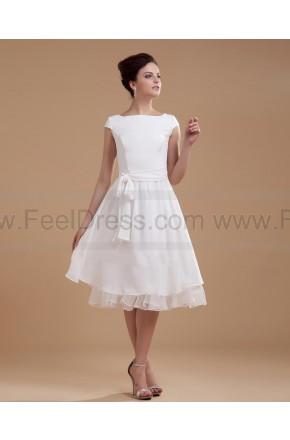 زفاف - Bateau Short Sleeves Chiffon Sash White 2013 Bridal Gowns