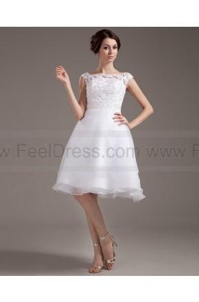 Hochzeit - Scoop Lace Organza White Short 2013 Wedding Dresses