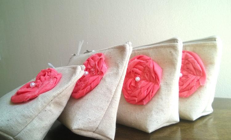 Mariage - Set of 4 Clutches, Fall Wedding Clutches, Bridesmaid Wristlet Clutch, Gift Ideas, Gift Sets, Coral Wedding, Rustic Wedding