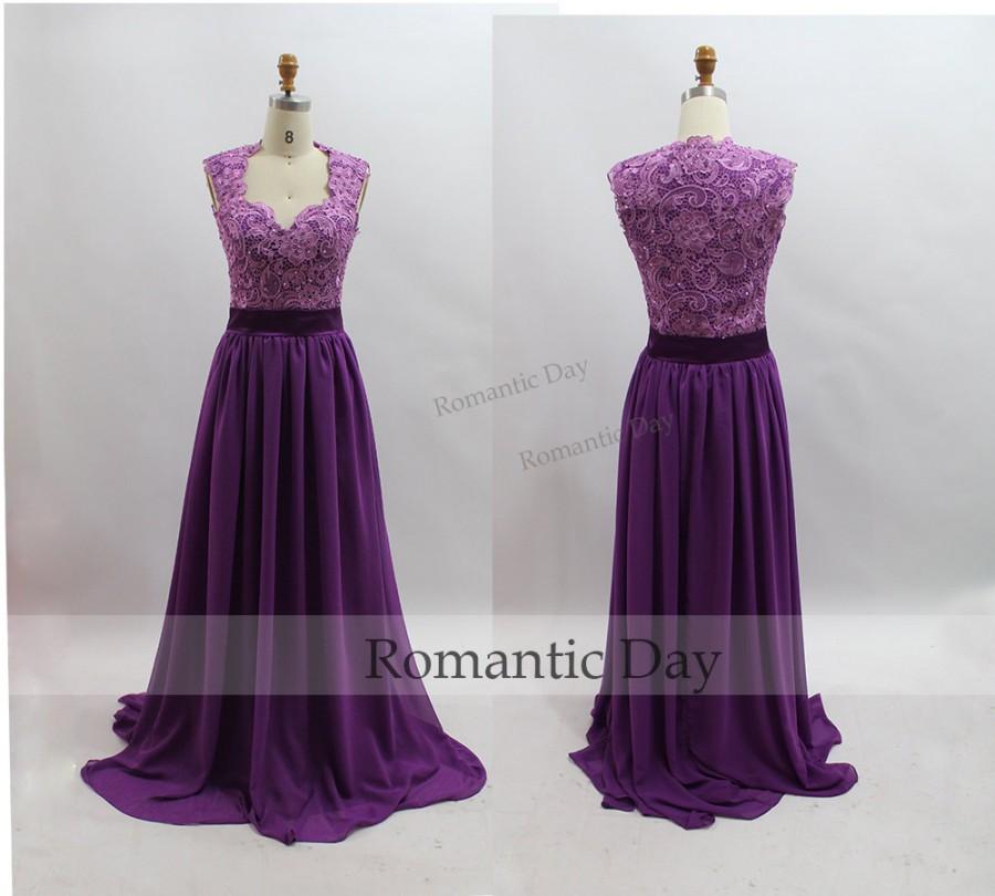 زفاف - 2015 New Style Purple Lace Bodice Long Chiffon Prom Dress/Evening Dress/Long Purple Lace Dress/Celebrity Dress/Custom Made/0339