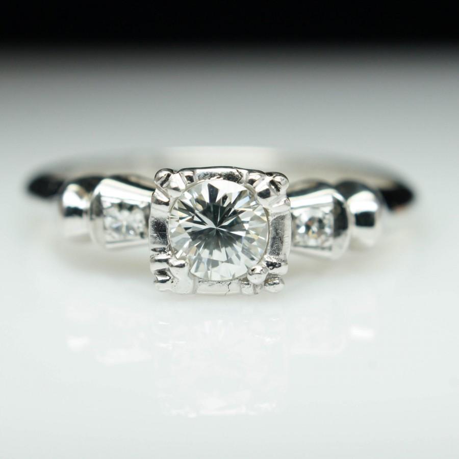 زفاف - Vintage Petite Diamond Engagement Ring 18k White Gold Art Deco Bridal Art Deco Engagement Ring Vintage Engagement Ring Wedding Ring
