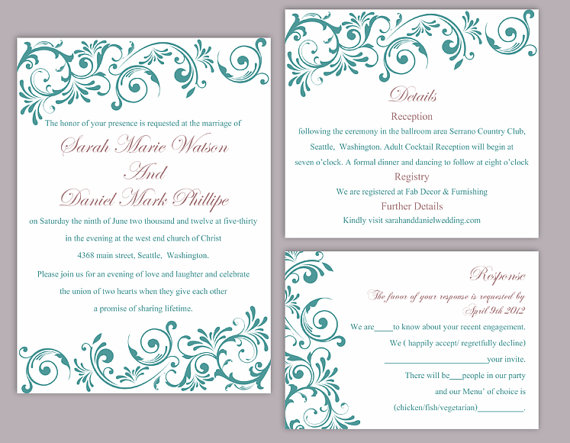 Mariage - DIY Wedding Invitation Template Set Editable Word File Instant Download Printable Invitation Teal Wedding Invitation Blue Wedding Invitation