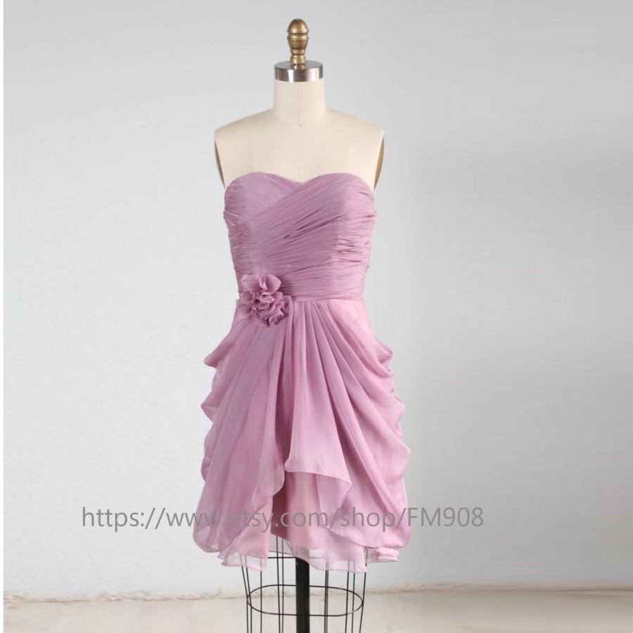 زفاف - Dusty Rose Bridesmaid Dress, Party dress, Rosette Strapless dress, Draped Prom dress, Short Wedding dress, Sweetheart dress (B018)