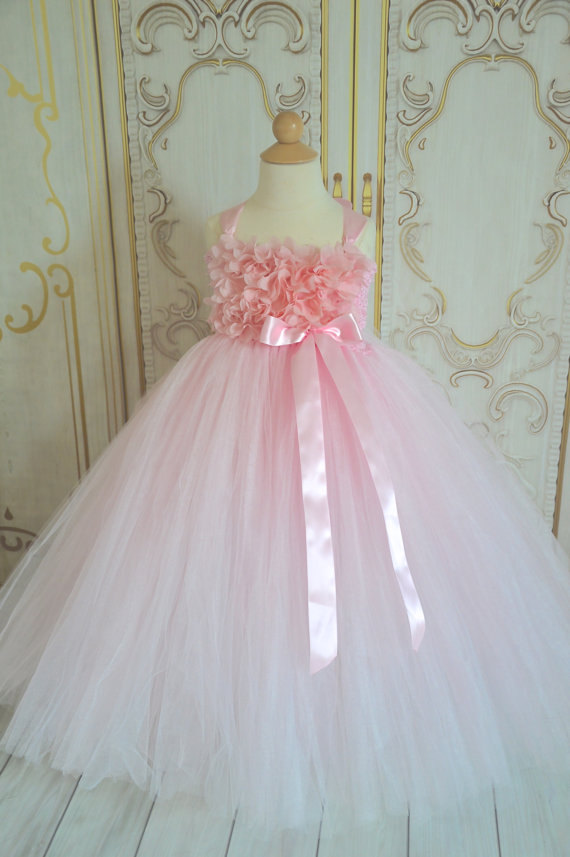 Wedding - Petal Pink  chiffon hydrangea flower girl tutu dress