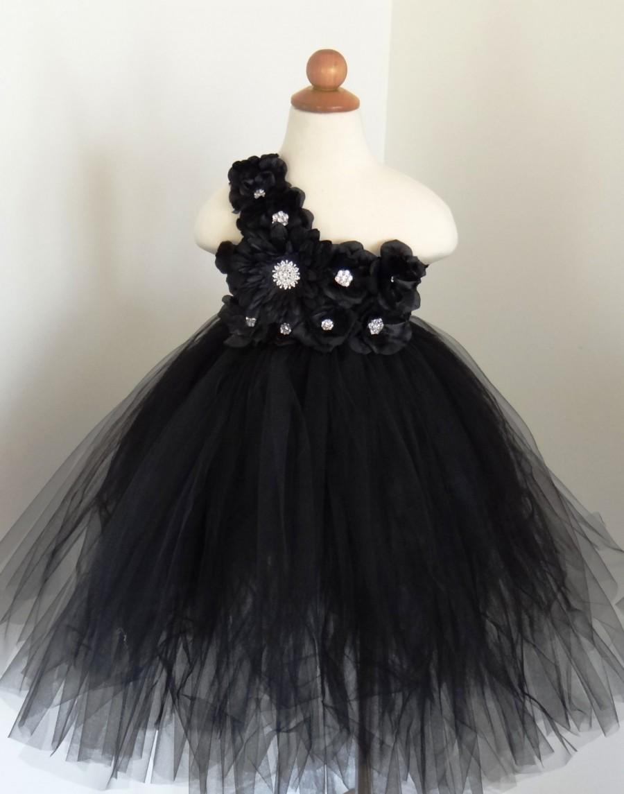 زفاف - Black Flower Girl Dress.... Birthday Tutu Dress.... Tutu Dress