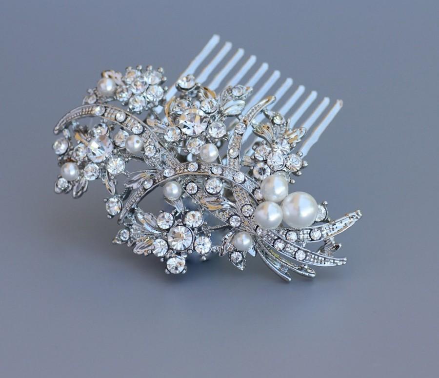 Свадьба - Crystal Hair Comb, Vintage Flower Crystal Bridal Comb, Wedding Hair Jewelry, Crystal  & Pearl Hair Accessory, VALENTIN