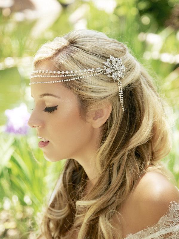Hochzeit - Silver Crytal Headband, Crystal Headdress, crystal tiara, Gold, Silver, bridal Headpiece, crystal wedding headpiece, crystal forehead piece
