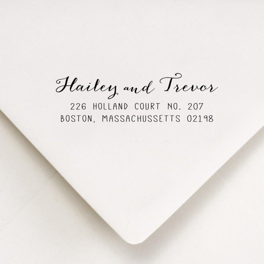 زفاف - Self Inking Address Stamp - script and skinny fonts - 3 lines - Hailey and Trevor Design