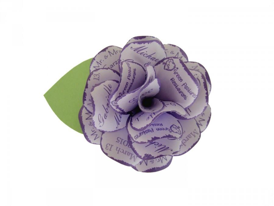Wedding - Rustic Wedding Invitation Lavender and Purple Paper Rose with Leaf,  Magnet  and Individual Corrugated Mailer