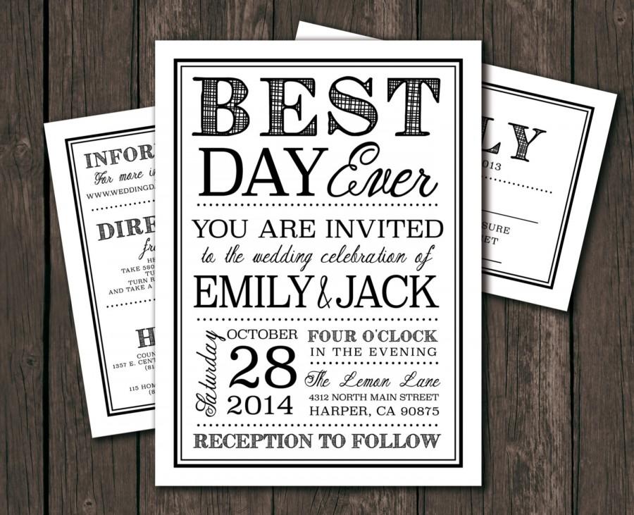 Wedding - Moder Wedding Invitation Template - Printable DIY Wedding Invitation. Best Day Ever, Typography (1065)