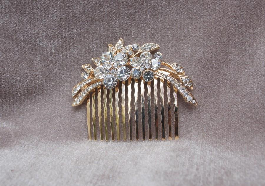 Hochzeit - Gold Rhinestone Hair Comb / Bridal Hair Comb / Special Occasion / Wedding Hair Comb / Vintage Inspired Gold Hair Comb