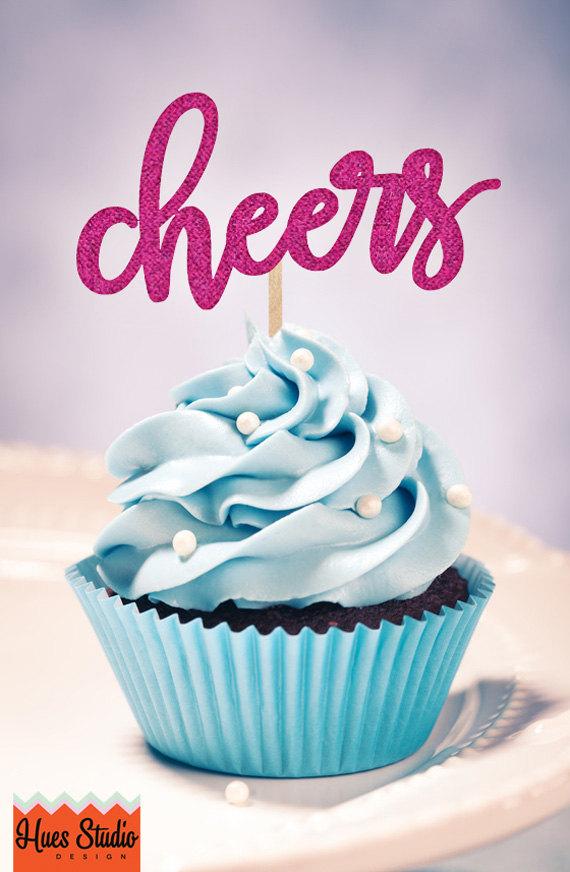 Wedding - CHEERS Party Treat Picks / Cupcake Toppers (Set of 12) - Pick your Colors/Finish!
