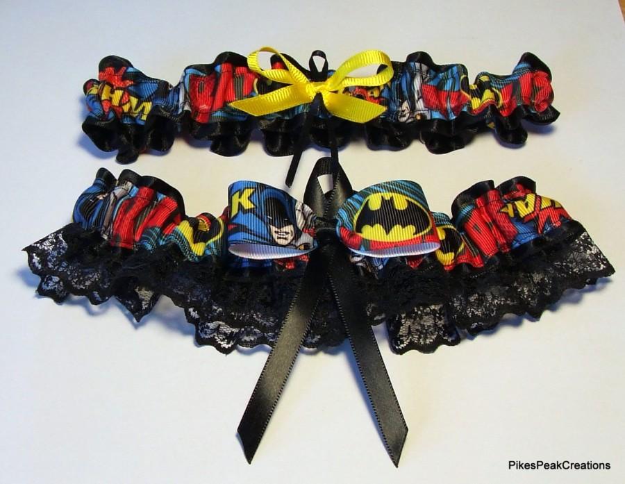 Mariage - Wedding Prom Garter Set Inspired by DC Comics Batman Black Yellow Blue Red Lace