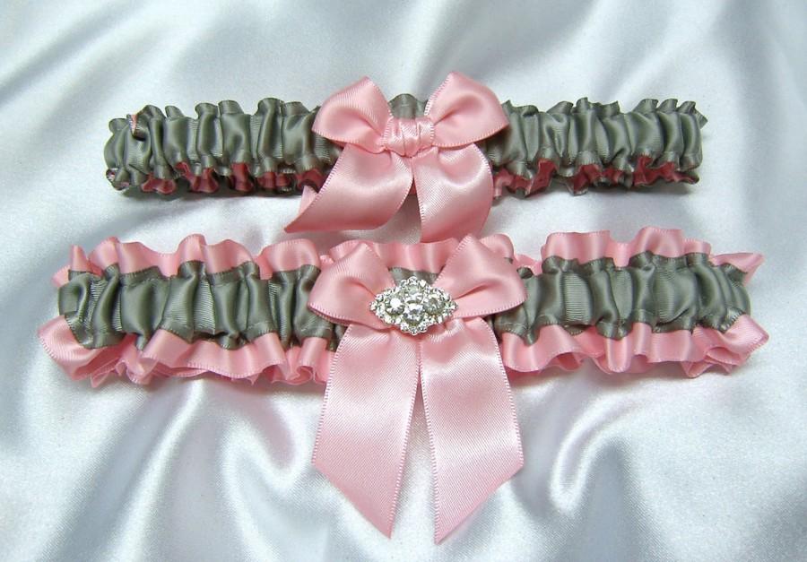 Hochzeit - Create Your Own Custom Color Satin Wedding Garter Set w/ Beautiful Crystal Charm - Choose Any Colors - Custom Made - Plus Size Too