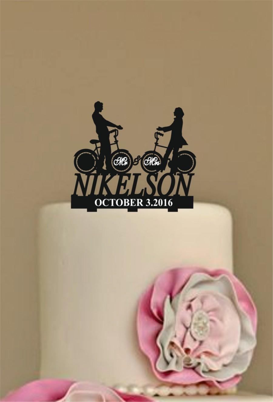 Свадьба - Personalized Wedding Cake Topper,  Rustic Wedding Cake topper, funny wedding cake topper, unique wedding Cake Topper, bicycle silhouette