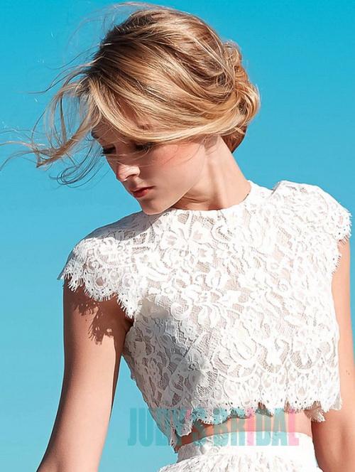 Wedding - Romantic two pieces lace high low skirt beach wedding dress