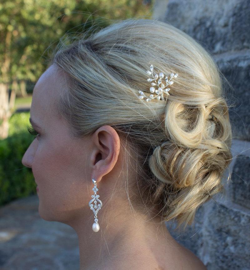 Wedding - Swarovski crystal freshwater pearl wedding hair pin, bridal hair accessories, pearl rhinestone hairpin, bridal hair pearl, hairpin 206560857
