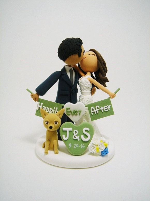 Mariage - Romantic- Custom wedding cake topper with dog