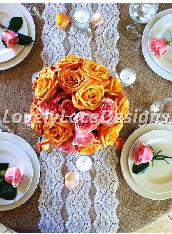 Свадьба - Weddings/ white Lace Table Runner, 5ft-10ft x 11in wide, Rustic Wedding Decor/Table Runner/Overlay/ Wedding Decor/centerpiece