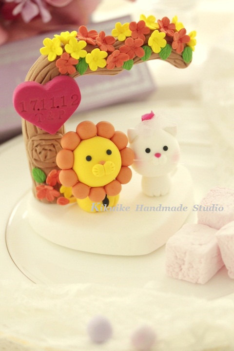 Mariage - lion and cat Wedding Cake Topper---k808