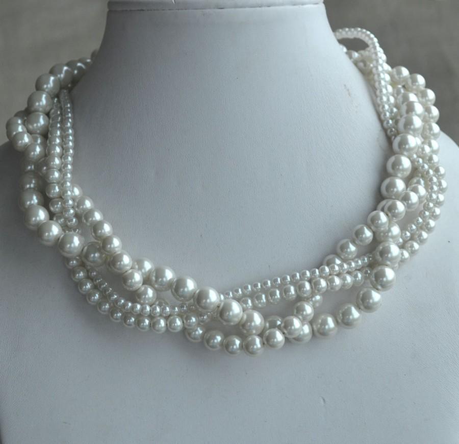 زفاف - pearl necklace,four strands pearl necklace, twisted pearl necklace,bridesmaids necklace,glass pearls necklace,wedding pearl necklace