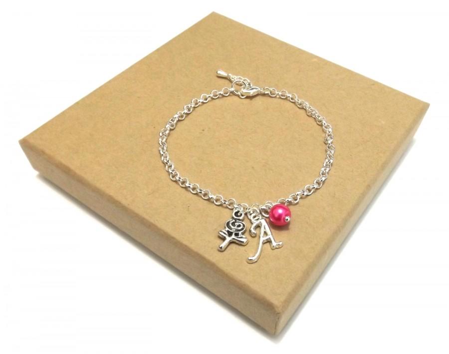 زفاف - Flower Girl Bracelets, Flower Girl Gift, Rose Charm Bracelet, Initial Bracelet, Set of 3 Bracelets, Set of 4 Bracelets, Set of 5, Set of 6