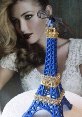 Hochzeit - Cobalt Blue / Gold Eiffel Tower Cake Topper  Newburystreetchic  5 1/2 inches tall  We Ship Internationally