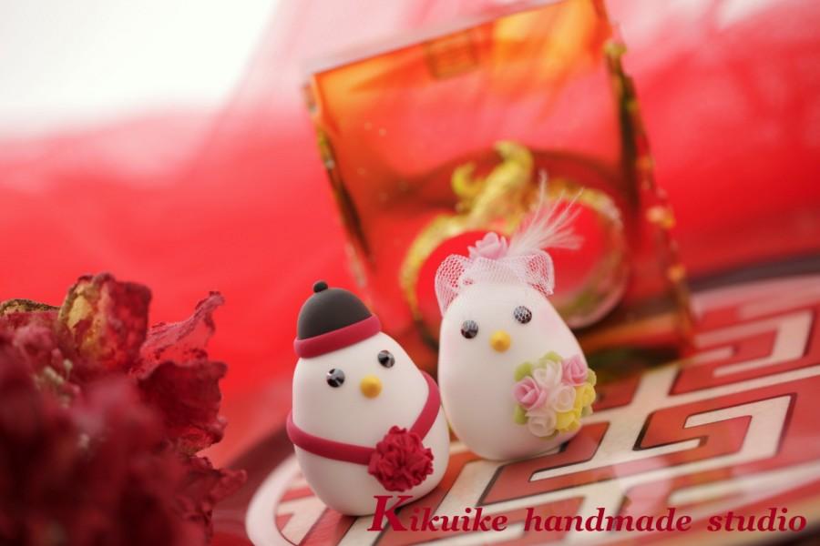 زفاف - Chinese style wedding love birds,bride and groom wedding cake topper (K306)