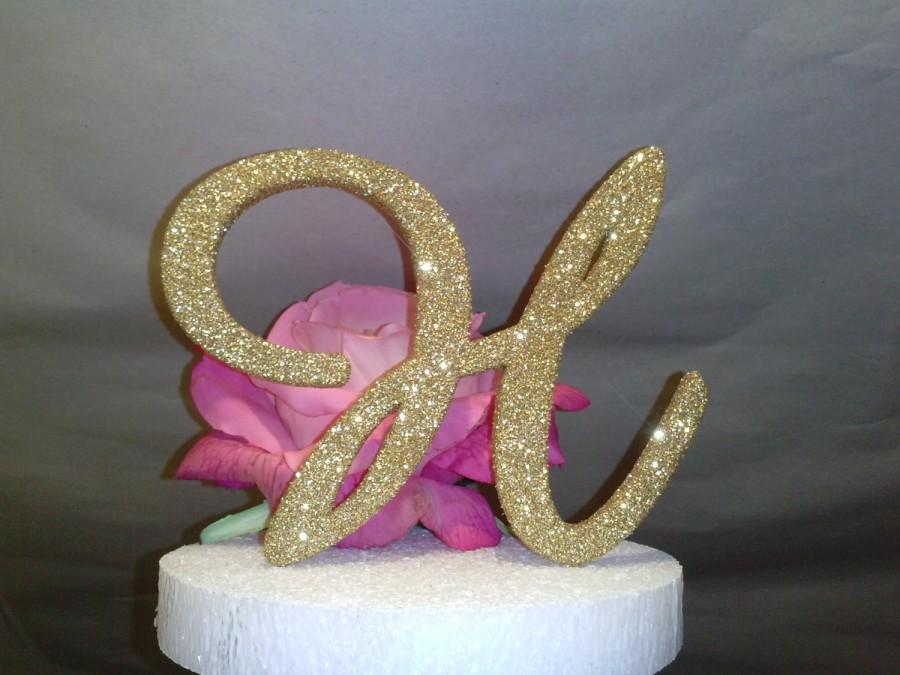 Wedding - Monogram cake topper 5 inch Gold Glitter