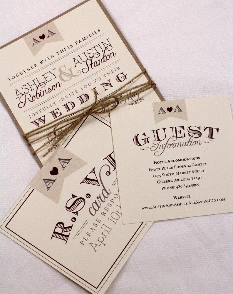 Hochzeit - Vintage Wedding Invitation Suite Sample // Rustic and Vintage // Twine and Burlap // Purchase this listing to get a Sample Set