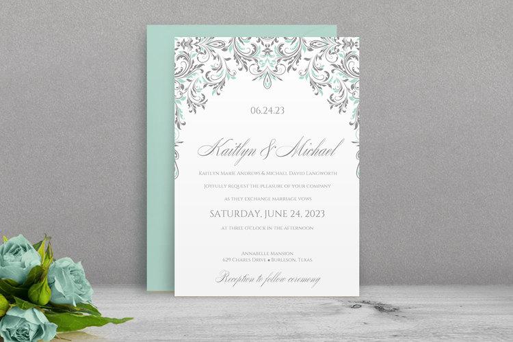 زفاف - Printable Wedding Invitation Template - DOWNLOAD Instantly - EDITABLE TEXT - Kate (Mint & Gray)  - Microsoft Word Format