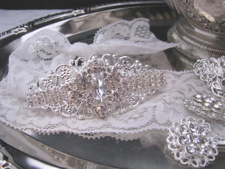 Mariage - Rhinestone Barrette, Crystal Wedding Hair Clip, Silver Bridal Barette, Vintage Style Filigree Barrette, Wedding Headpiece, Bridesmaids