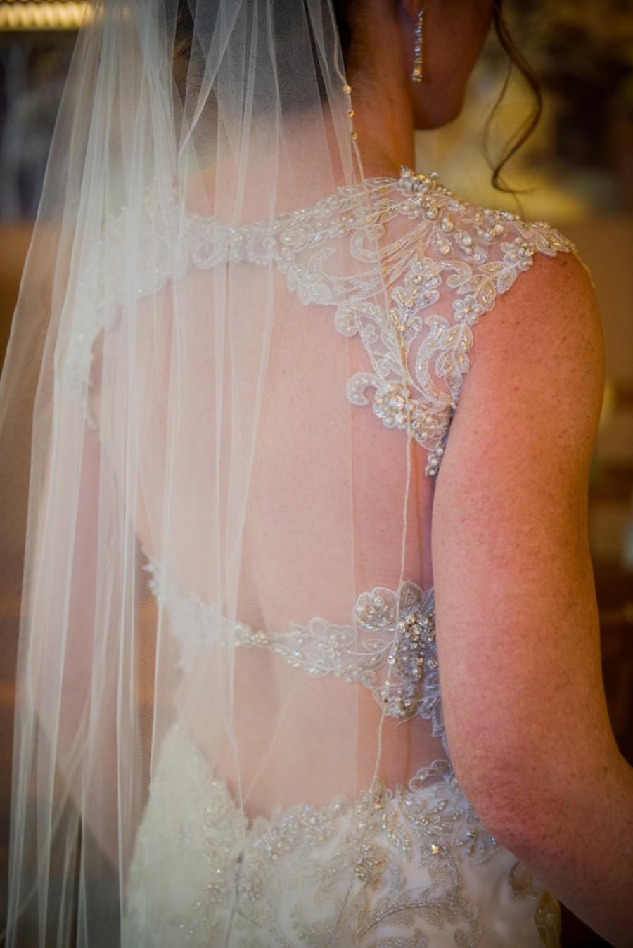Wedding - Bridal Veil, Fingertip Wedding Veil, Soft Tulle One Layer Veil with Silver Edge