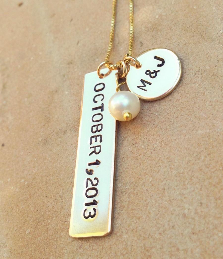 Свадьба - wedding necklace, Valentine Gift, personalized wedding necklace, anniversary gift, monogram necklace,, for the bride, from the groom