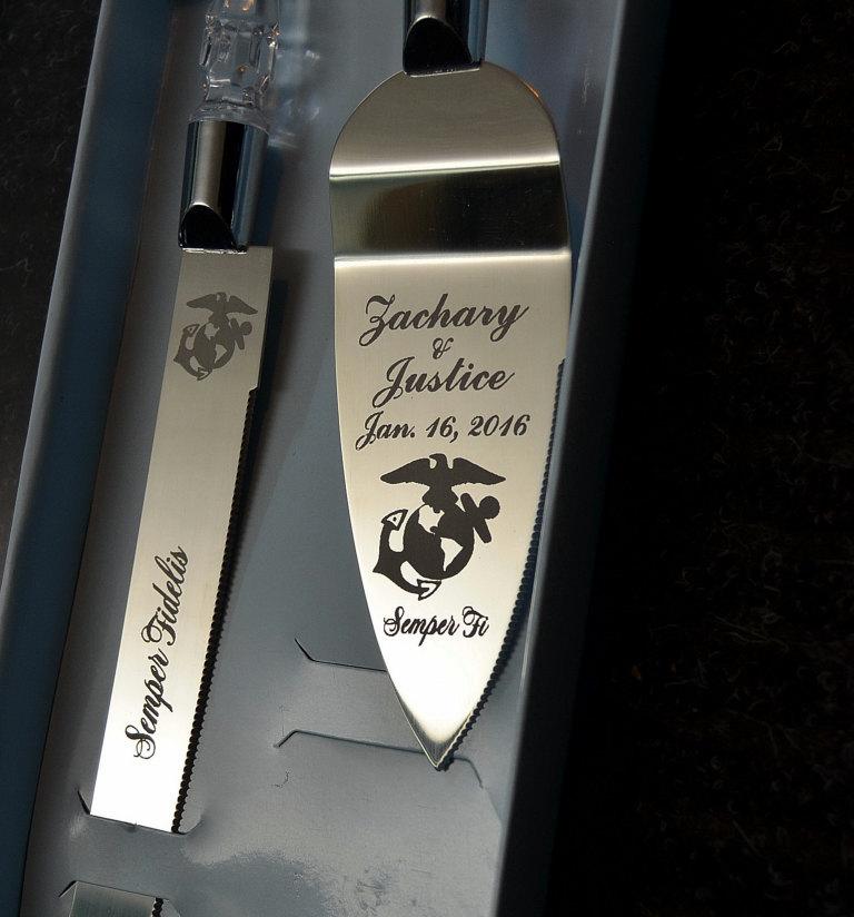 Hochzeit - Marine  Wedding Cake Knife and Server with Names and Date FREE