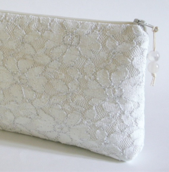Mariage - White Lace Clutch, Lace Wedding Clutch, Bridesmaid Gift, White Glitter Bag, Graduation Handbag, Birthday Gift for Her