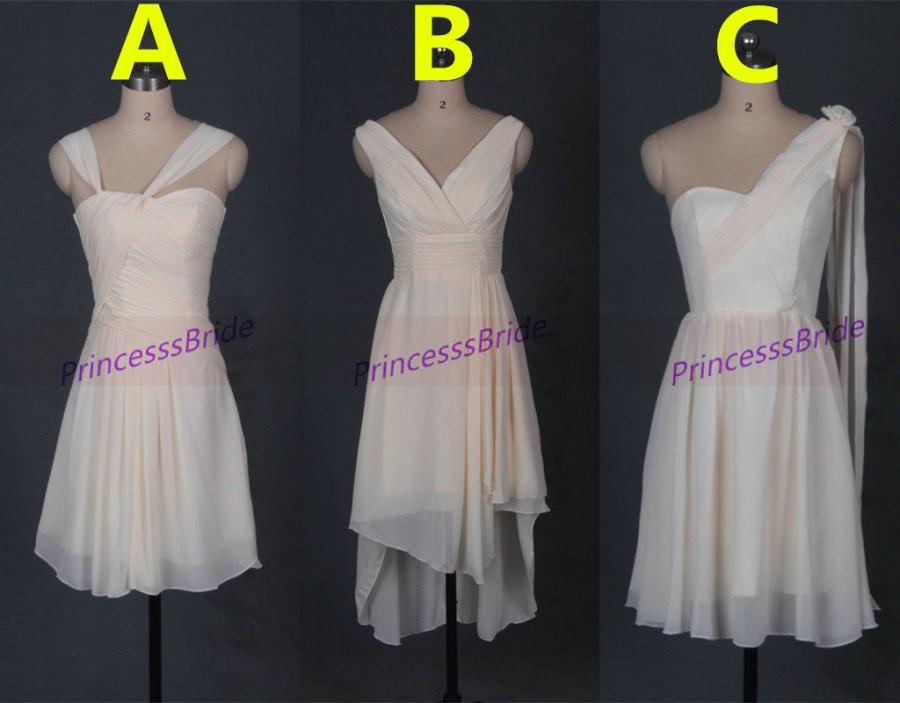 Mariage - Short light champagne chiffon bridesmaid dresses,three styles of bridesmaid gowns under 100,cheap elegant women dresses for wedding party.
