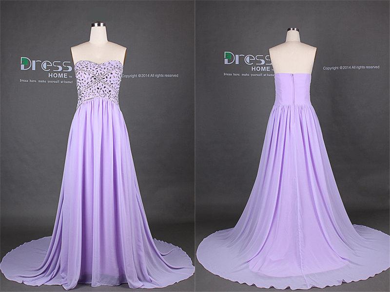 Mariage - Sweet 16 2014 Purple Sweetheart Beading Rhinestones A Line Court Train Long Prom Dress/Lilac Homecoming Dress/Evening Party Dress DH250