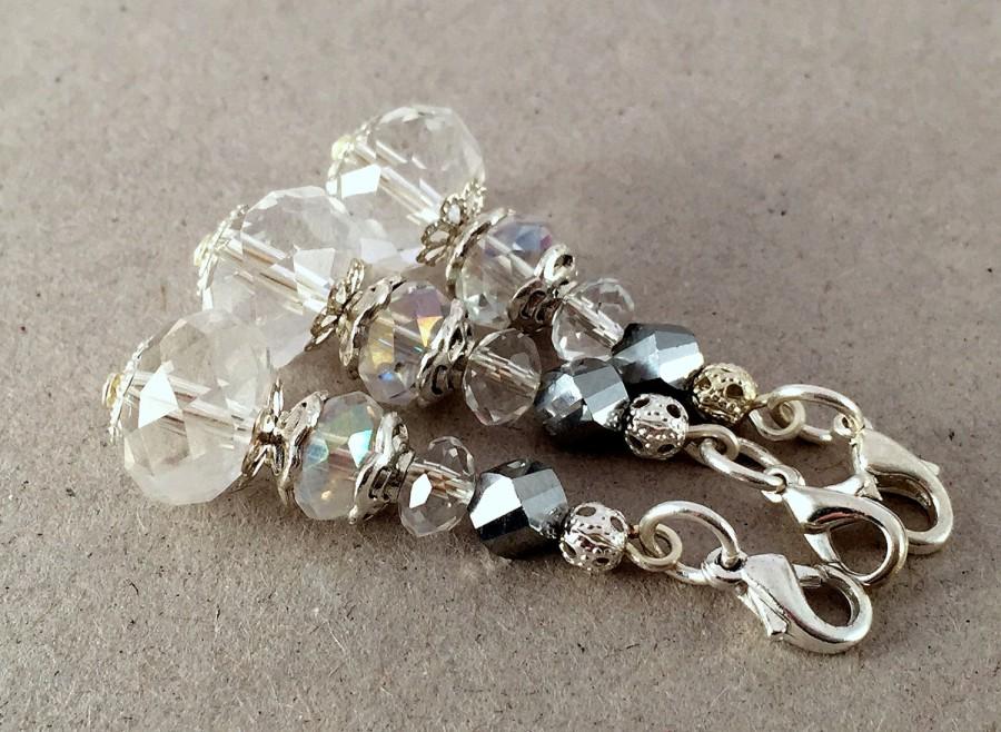 Wedding - Crystal Keychain, Small Keychain,Crystal Wedding Favors,Communion Favors,White party favors,Clip on charm,White bag charm,Beaded key chain