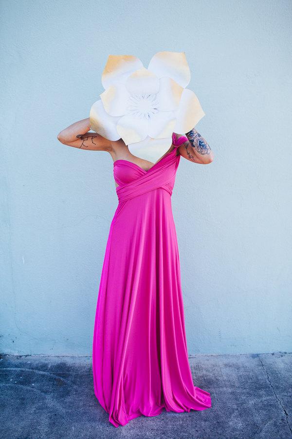 Hochzeit - Fiesta Flamingo Fuchsia-Octopus Convertible Wrap Dress-Long Infinity Gown