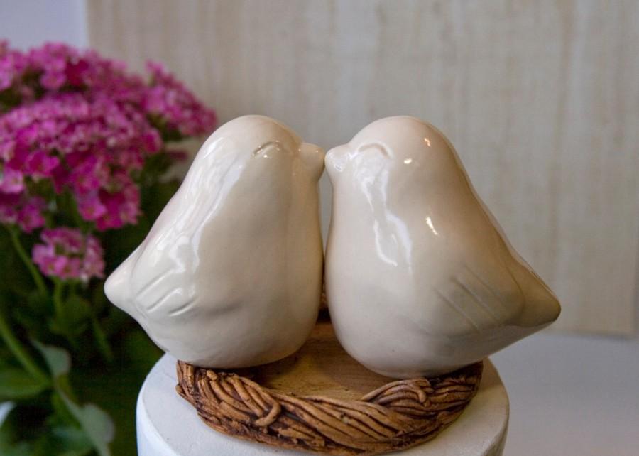 Wedding - Kissing Ivory Love Bird Cake Topper