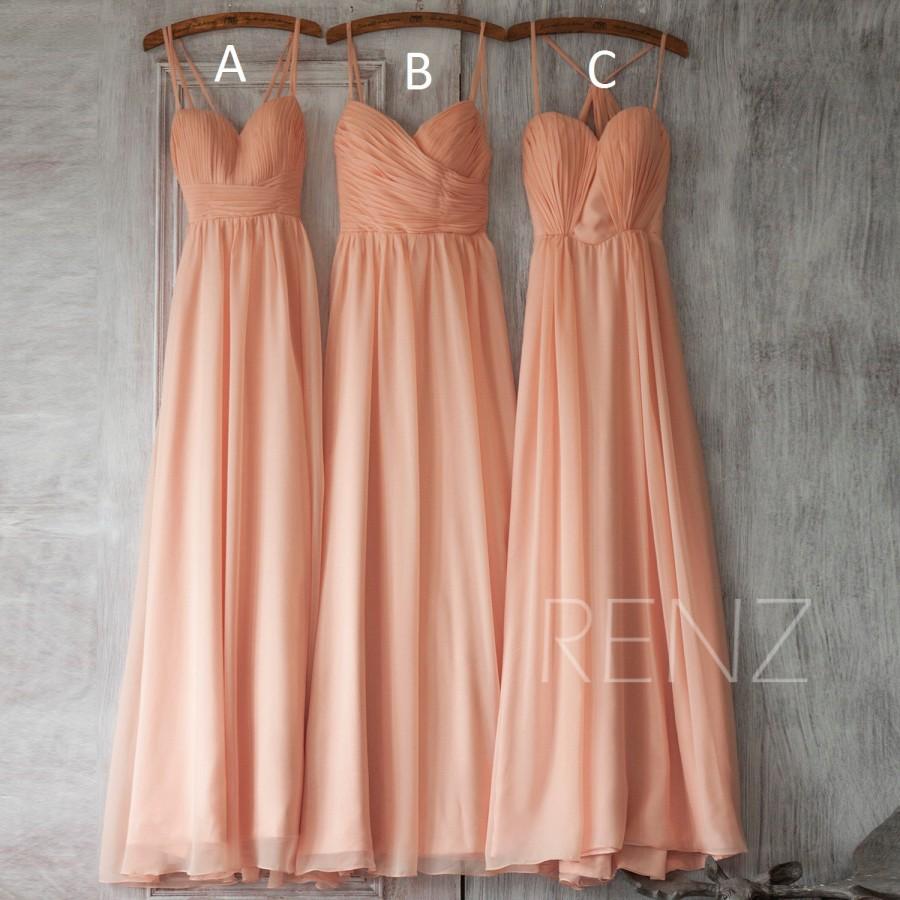 Свадьба - 2015 Peach Mix Match Bridesmaid dress Blush Long, Sweetheart Spaghetti Strap Wedding dress, Backless Formal dress floot length (F128-F130)