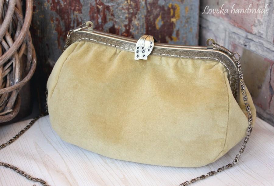 Свадьба - Wedding Clutch, Olive Velvet bag with clasp, Evening clutch, Bag, Olive Pale Gold Velvet Clasp Bag, Bridesmaids clutch Gift