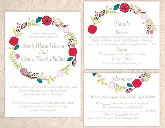 Mariage - Printable Wedding Invitation Suite Printable Invitation Floral Wreath Invitation Colorful Invitation Download Invitation Edited jpeg file